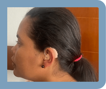 Woman getting fitted for hearing aids at Chappell Hearing Care Center in Fort Worth, TX